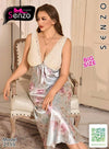 قميص نوم ساتان طويل مورد Big Size – كود 2155