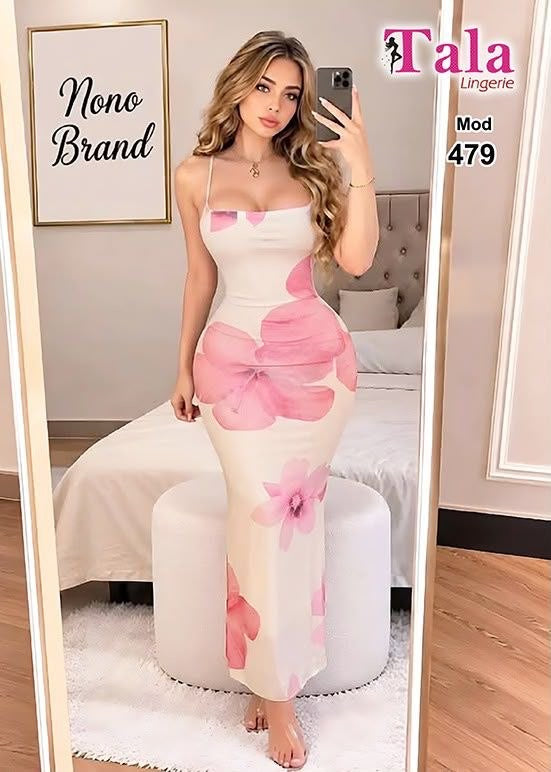 فستان حريمي طويل فلورال بقصة Bodycon – Free Size | موديل 479