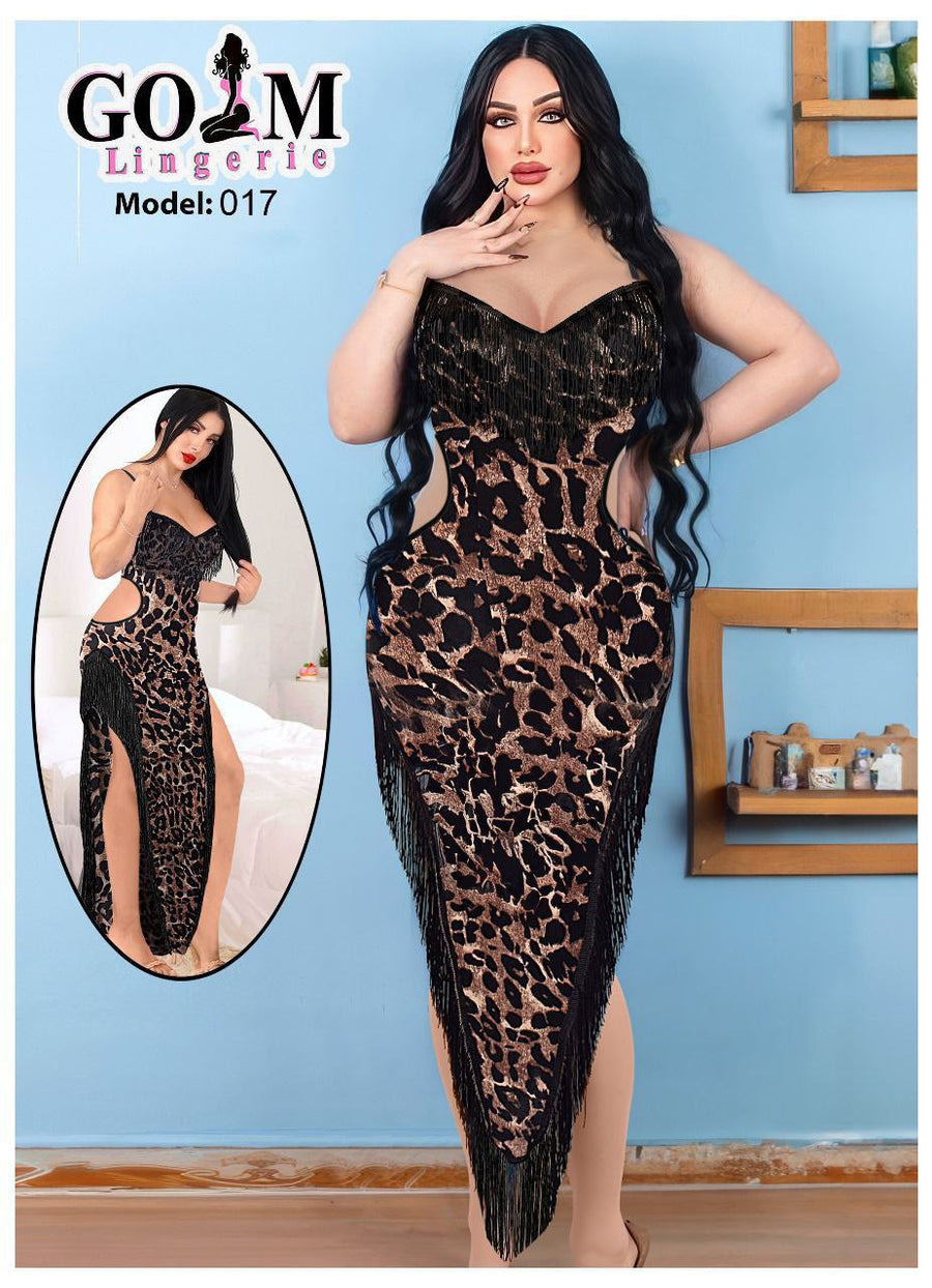 Leopard Fringe Long Lingerie | لانجري ليوبارد طويل بشراريب