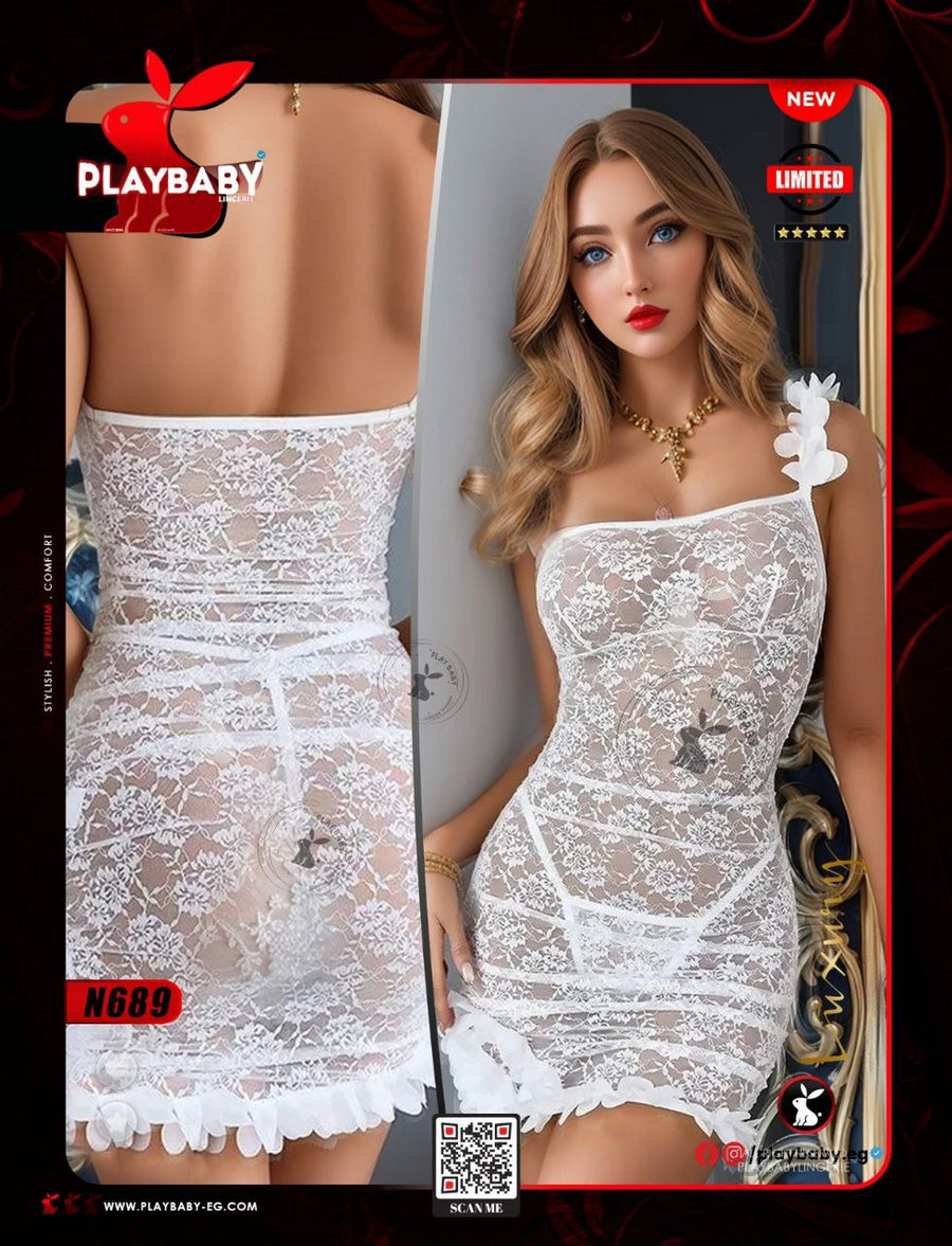 White Sheer Lace Lingerie | لانجري أبيض دانتيل شفاف