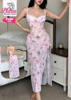Pink Floral Sheer Long Nightdress | قميص نوم وردي شفاف طويل