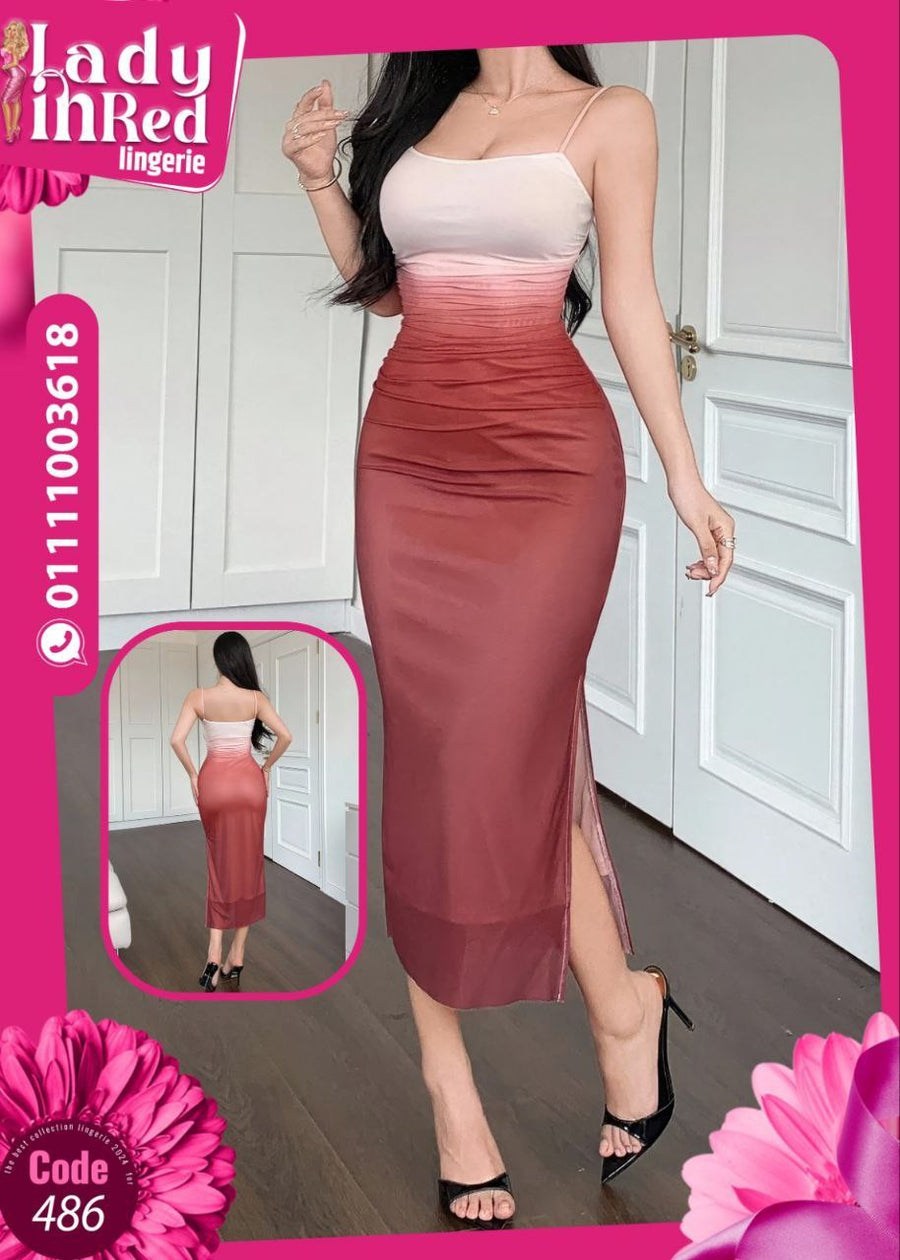 Red Gradient Maxi Dress | فستان أحمر متدرج طويل