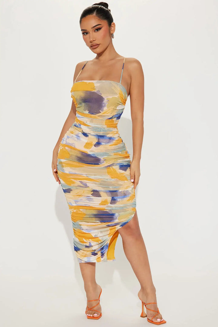 Mesh Midi Dress - Multi Color - Divarouj