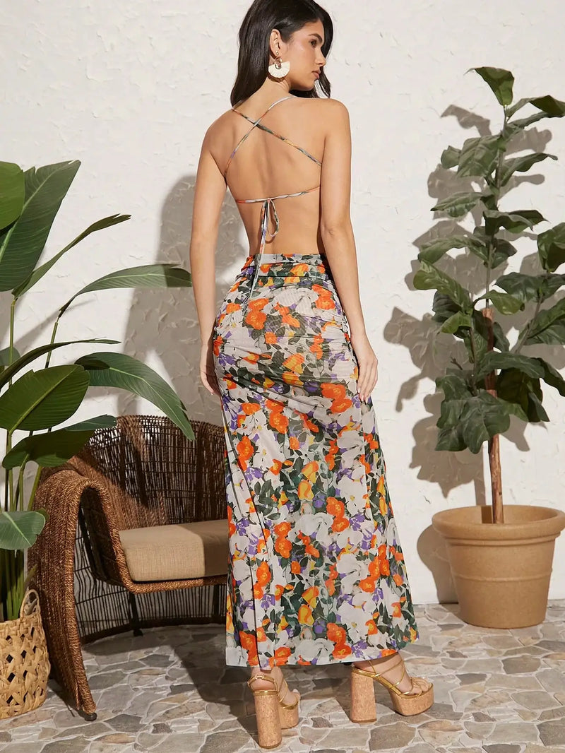 Floral Print Split Thigh Cami Dress