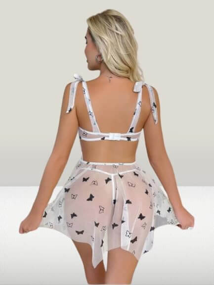 Chiffon lingerie set with butterfly pattern. - Divarouj