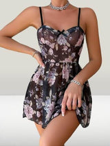 Floral Printed Chiffon Lingerie Dress Short - Divarouj