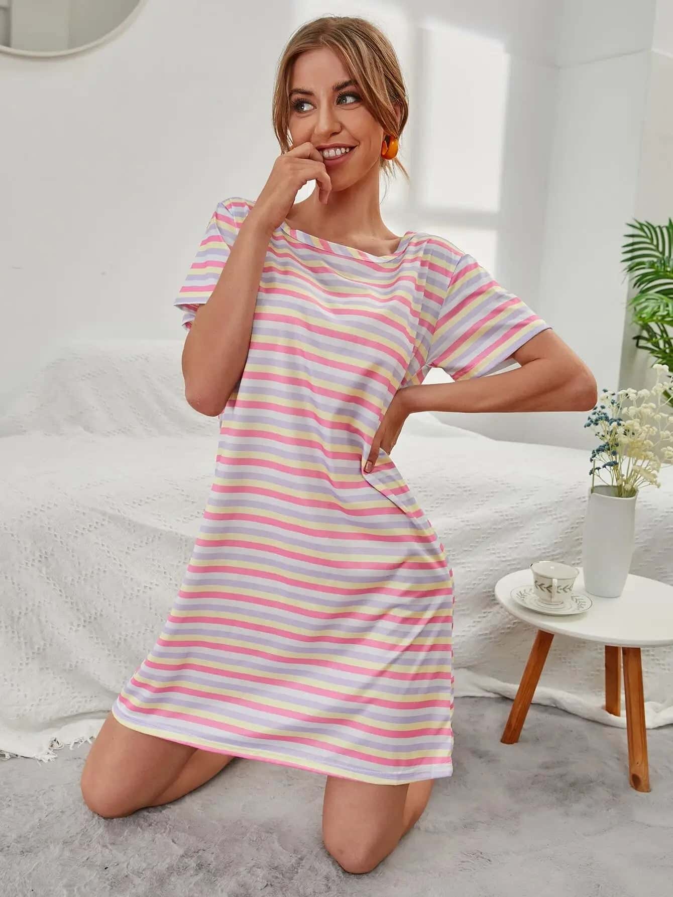 Colorful Stripe Nightdress - Divarouj