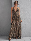 VCAY Plunge Neck Crisscross Open Back Leopard Dress