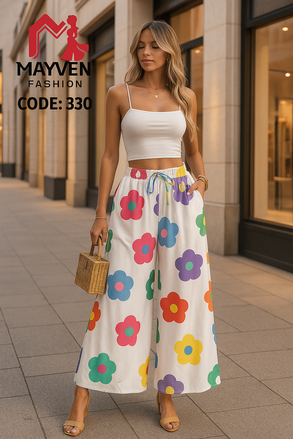 Step into effortless elegance with these wide-leg floral pants