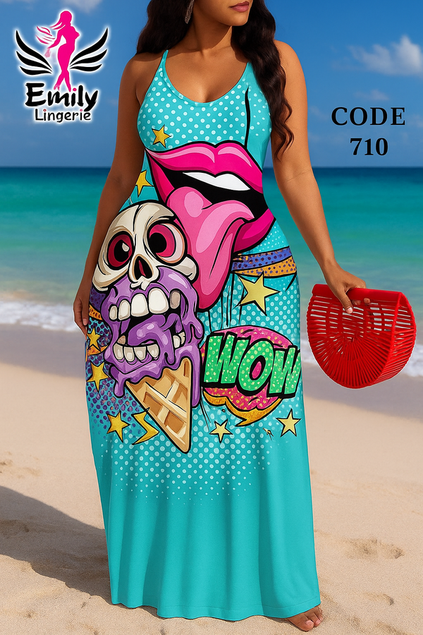🔥 Summer Pop Art Maxi Dress – Code 710 | Lingerie