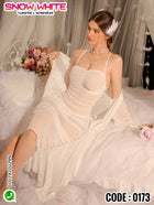 White Transparent Lace Night Dress | قميص نوم أبيض دانتيل شفاف