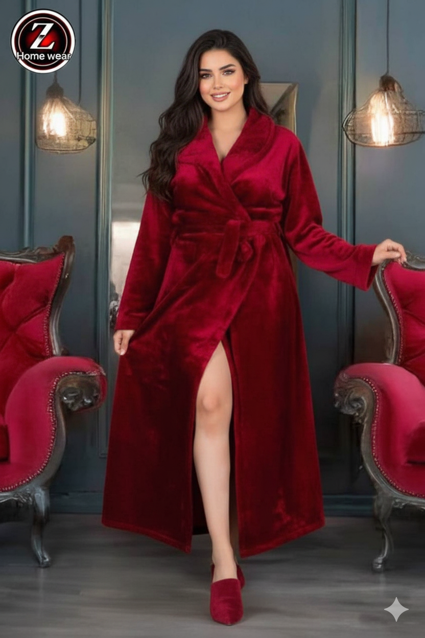 Luxury Velvet Long Homewear Robe – Soft, Warm & Elegant