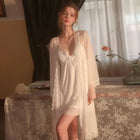 women's sleepwear French embroidery lace white long bridal maid nightdress and robe set