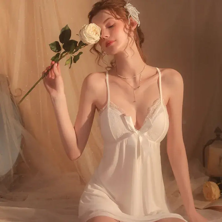 women's sleepwear French embroidery lace white long bridal maid nightdress and robe set - Divarouj