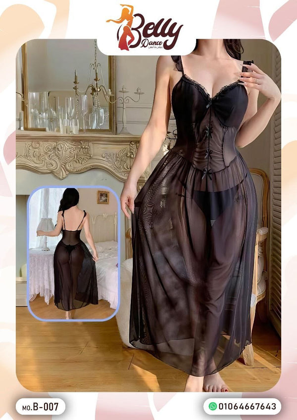 🖤 Elegant Black Sheer Night Dress – Model B-007