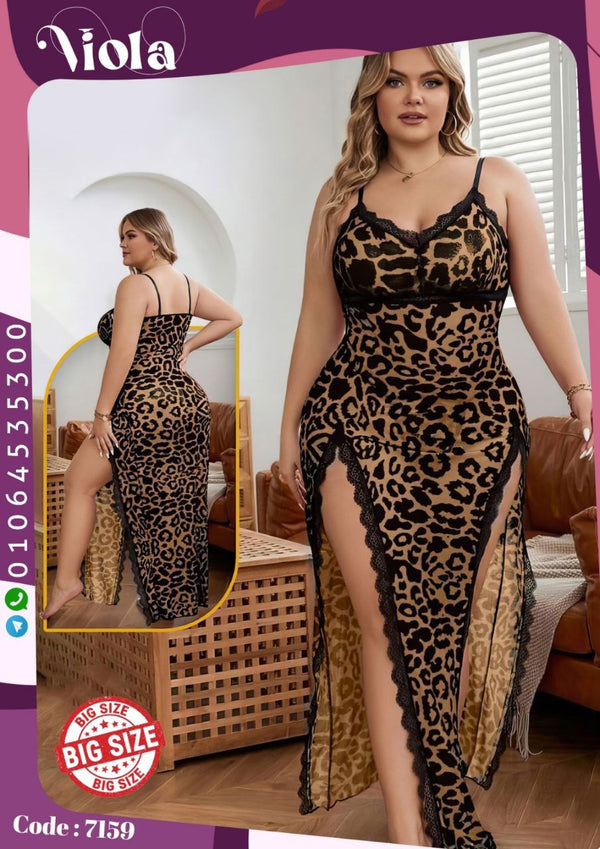 Leopard Print Long Lingerie Dress – Code 7159 (Big Size)