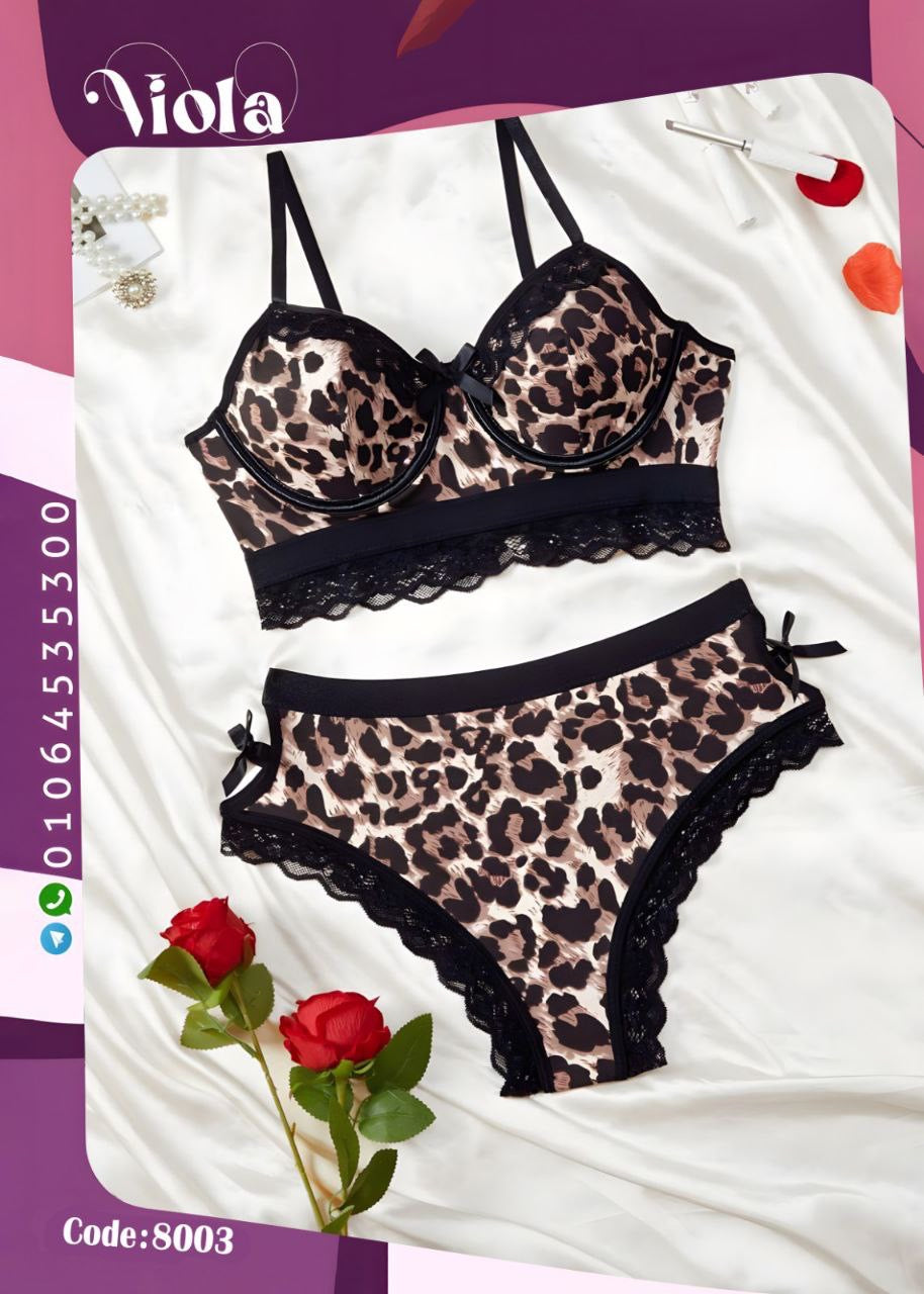 Leopard Print Two-Piece Lingerie Set – Code 8003