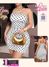 فستان حريمي قصير أوف شولدر منقط (Polka Dot) ستايل ضيق أنيق – Free Size – كود 1189