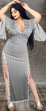 Belly Dance Abaya - Striped With Shiny Rings - Divarouj
