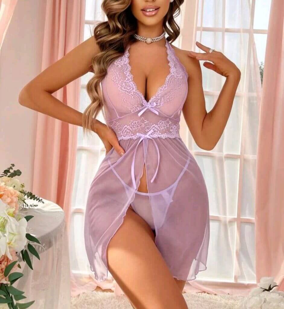 Babydoll purple mauve with thong