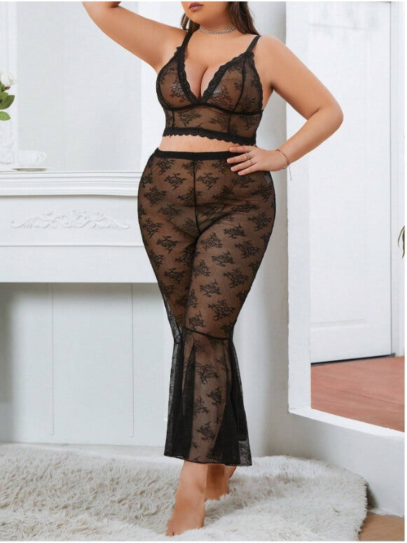Classic Sexy Plus Size Women's Sexy Sheer Lace Lingerie Set - Divarouj