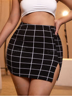 SXY Grid Plaid Split Side Bodycon Skirt