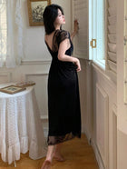 women Sexy Lace Patchwork Perspective Camisole Sleepwear Dress