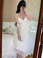 women Sexy Lace Patchwork Perspective Camisole Sleepwear Dress