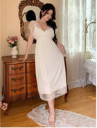 women Sexy Lace Patchwork Perspective Camisole Sleepwear Dress