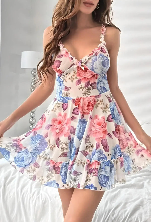 Cami Floral Print Ruffle Hem Lingerie