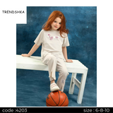 Two-Piece Loose Neck Loose Neck Flowing Pants T-Shirt for Little Girl, Casual Wear