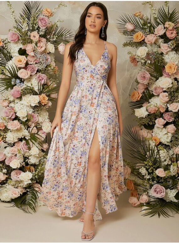 VCAY Floral Print Split Thigh Cami Dress - Divarouj