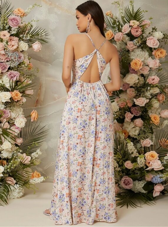 VCAY Floral Print Split Thigh Cami Dress - Divarouj