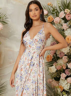 VCAY Floral Print Split Thigh Cami Dress