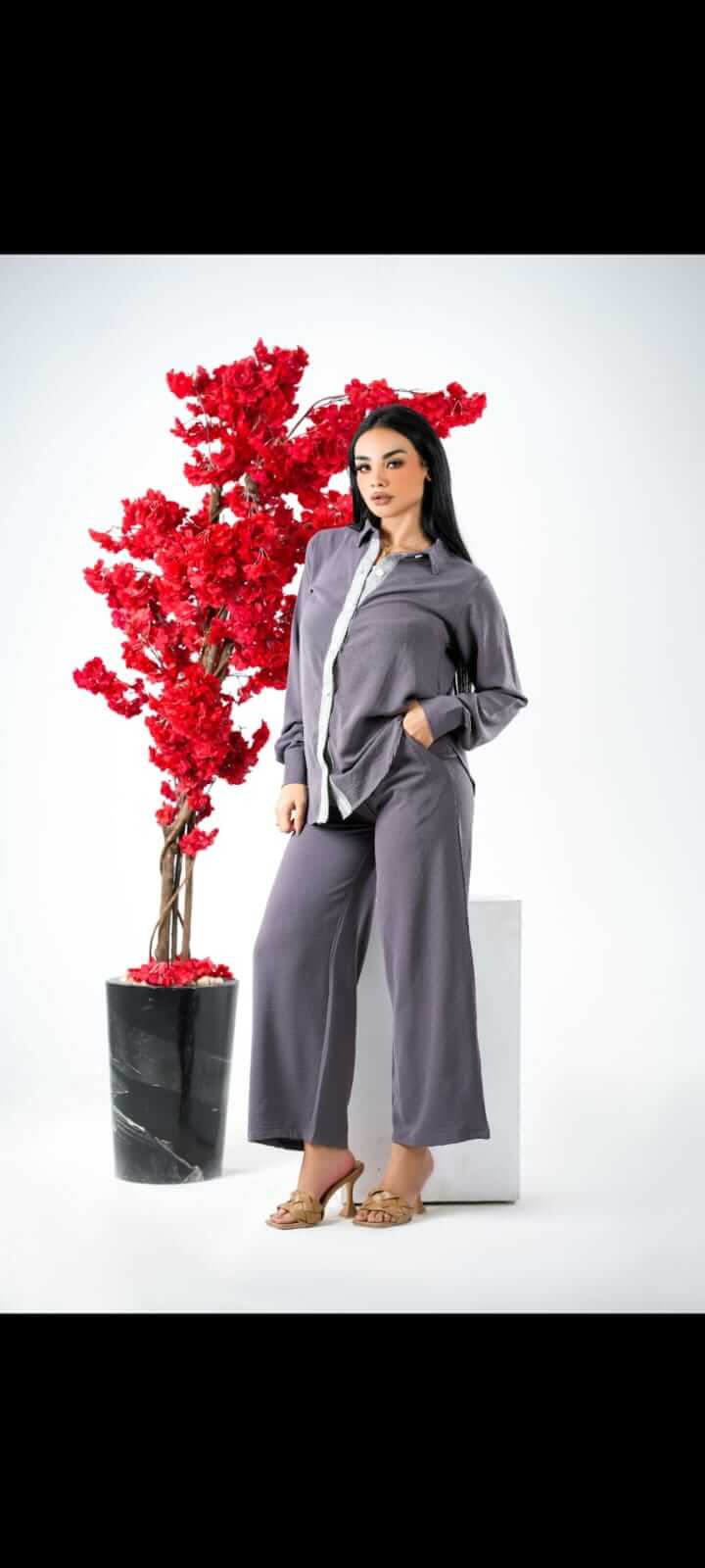 Fashion Women's Set Long Sleeve Shirt and Split Hem Straight Pants 2024 Two 2 Piece Sets Outfits - Divarouj