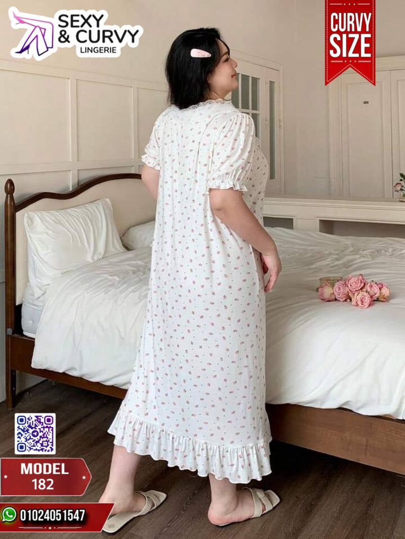 قميص نوم وردي مزهر للمقاسات الكبيرة | موديل 182 | Big Size 85-120 KG