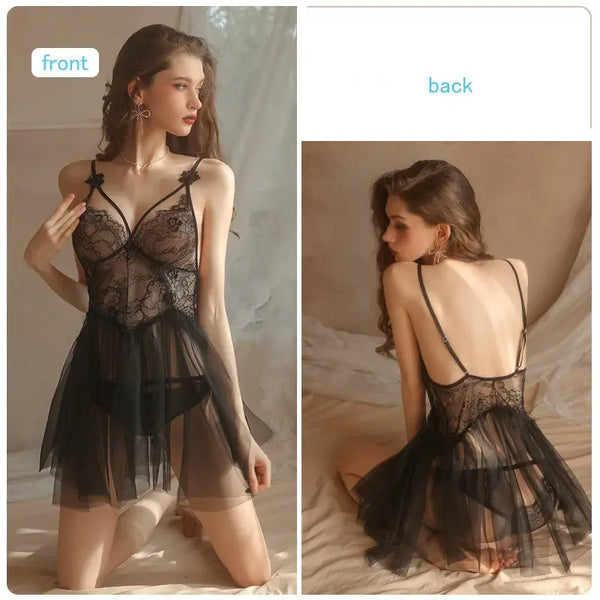 Sexy lingerie hot deep V button free see-through