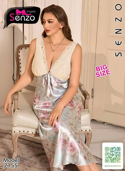 قميص نوم ساتان طويل مورد Big Size – كود 2155