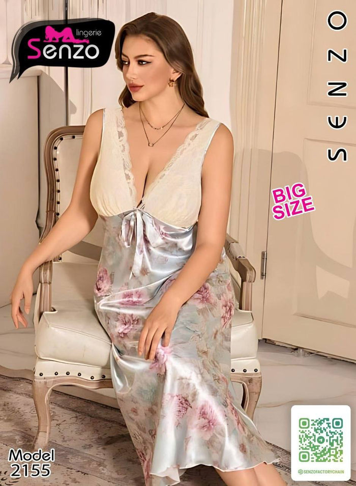 قميص نوم ساتان طويل مورد Big Size كود 2155 - صورة 1