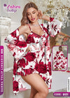 Red Floral Robe Set Code 0121 | طقم روب فلورال أحمر