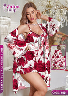 Red Floral Robe Set Code 0121 | طقم روب فلورال أحمر