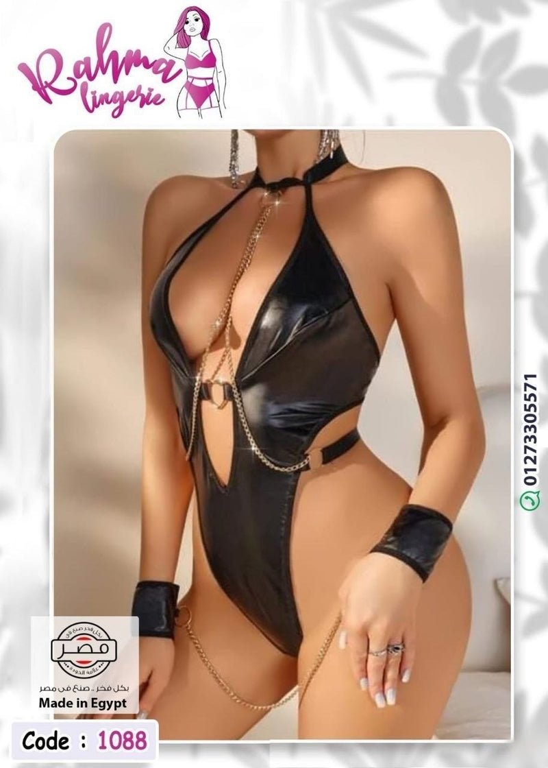 Black Chain Fashion Bodysuit Code 1088 | بودي أسود بتفاصيل سلاسل