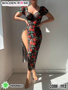 Black Rose Long Lingerie Dress Code 1113 | فستان لانجري طويل ورد أسود