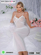 White Lace Long Lingerie Dress Code 1142 | فستان لانجري طويل أبيض بدانتيل