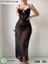Black Lace Long Lingerie Dress Code 1155 | فستان لانجري طويل أسود بدانتيل