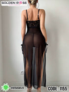 Black Lace Long Lingerie Dress Code 1155 | فستان لانجري طويل أسود بدانتيل