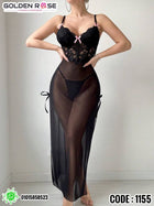 Black Lace Long Lingerie Dress Code 1155 | فستان لانجري طويل أسود بدانتيل