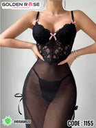 Black Lace Long Lingerie Dress Code 1155 | فستان لانجري طويل أسود بدانتيل