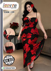 Red Rose Black Maxi Dress Code 1399 | فستان طويل ورد أحمر بيج سايز