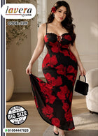 Red Rose Black Maxi Dress Code 1399 | فستان طويل ورد أحمر بيج سايز